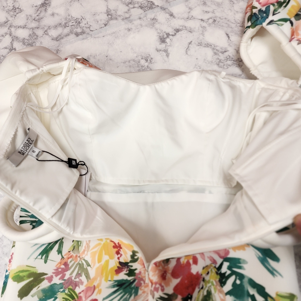 Off The Shoulder White Dress w/ Floral Print - Picture 8 of 10
